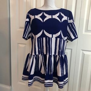 Marc Bouwer Unlimited Blue White Peplum Blouse 1X